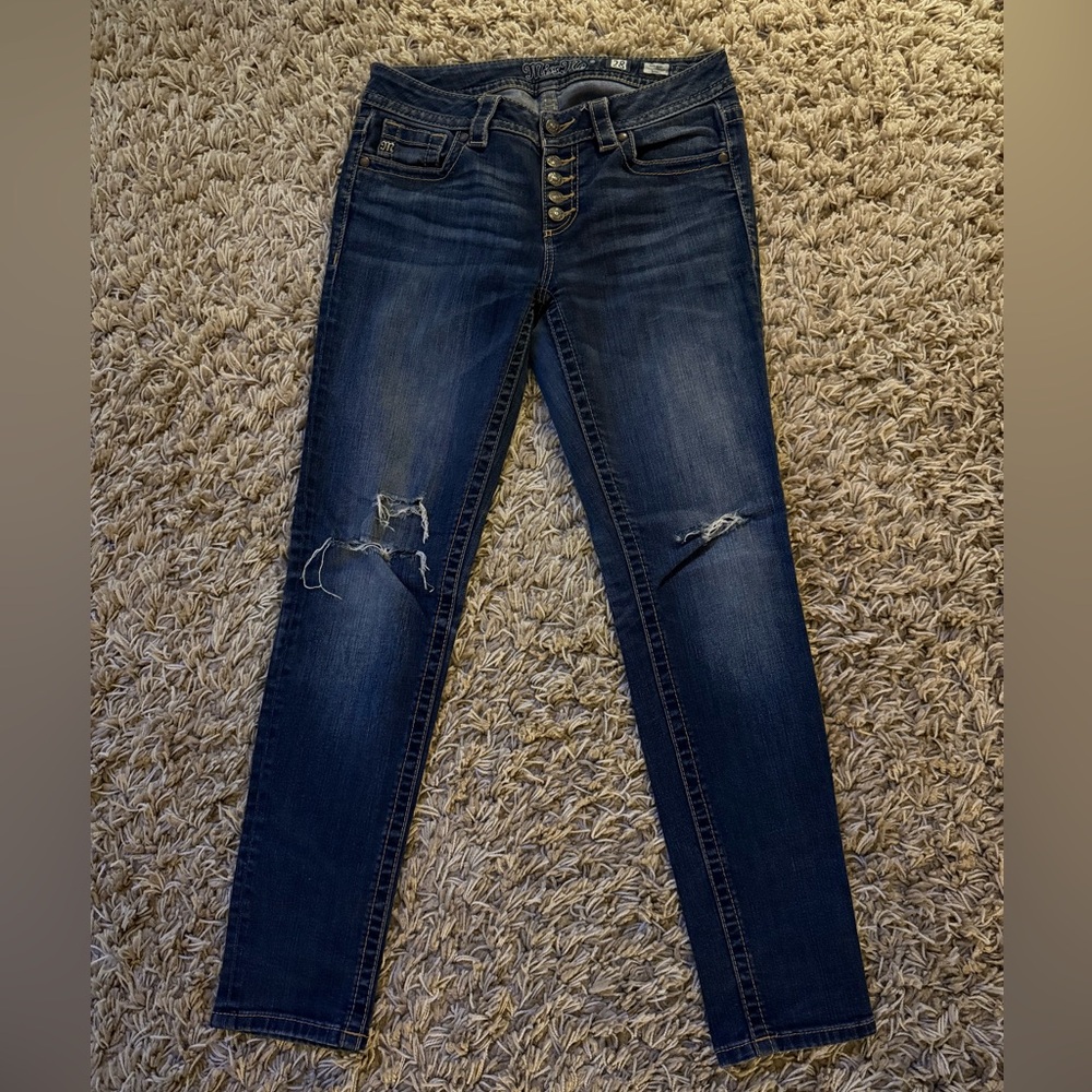 Miss Me Women's Distressed Blue Buttonfly Skinny Jeans